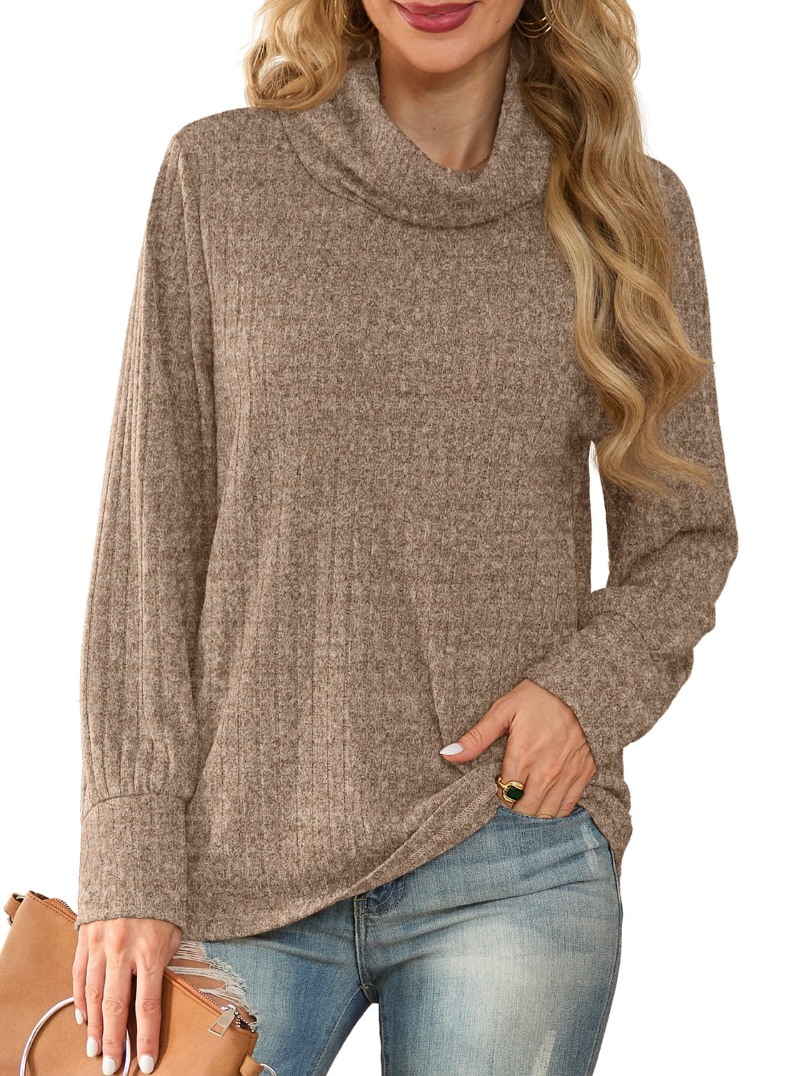 Cueply Pullover Sweaters for Women Long Sleeve Cowl Neck Fall Winter Ribbed Turtleneck Sweatshirt... | Walmart (US)