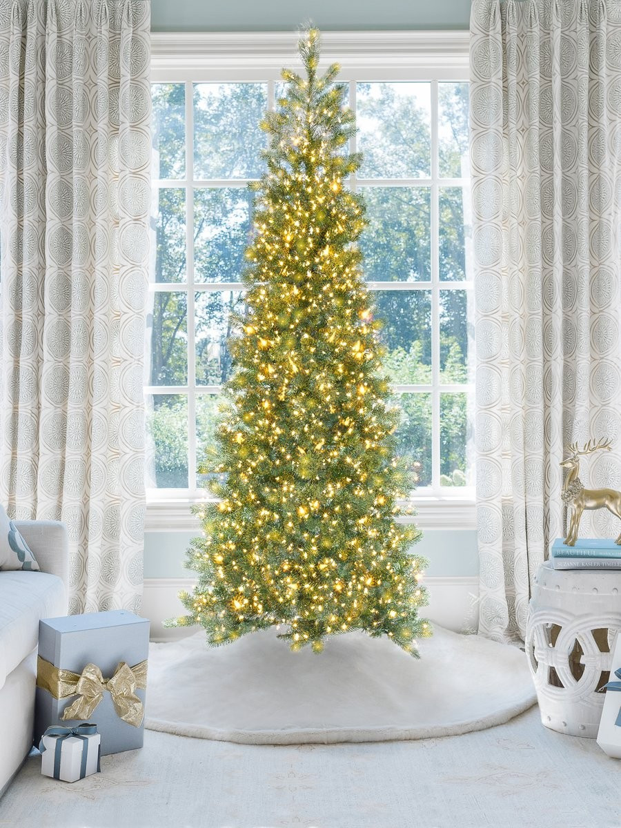 12' King Douglas Fir Slim Quick-Shape Artificial Christmas Tree with 1050 Warm White & Multi-Colo... | King of Christmas