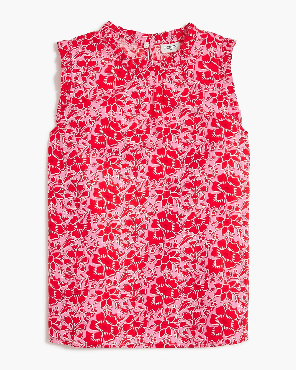 Printed linen-blend ruffleneck top | J.Crew Factory