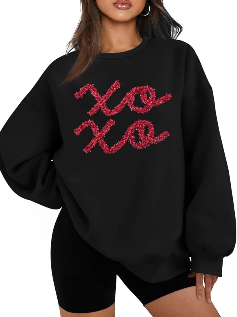 MYHALF Valentines Day Sweatshirt Valentine Shirts: Womens Oversized Embroidered Crewneck Tops Hol... | Amazon (US)