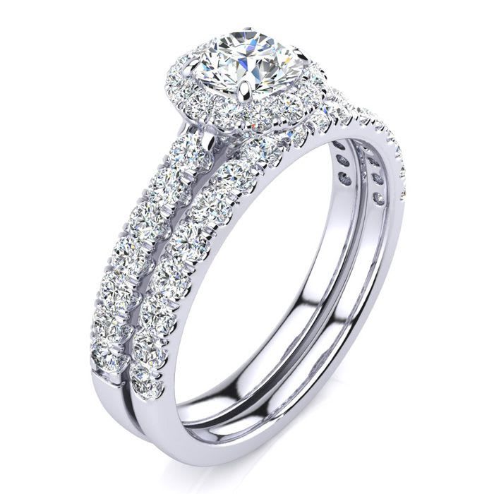1/2 Carat Pave Halo Diamond Bridal Set in 14k White Gold | SuperJeweler