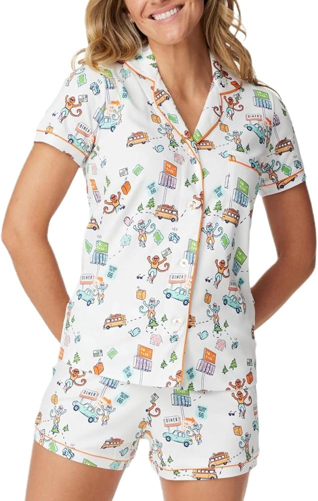 Womens Cute Monkey Pajama Set Preppy Pjs Shorts Y2k Floral 2 Piece Matching Pj Set Short Sleeve P... | Amazon (US)