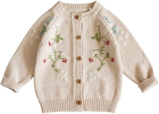 Baby Girls Knitted Cardigan Sweater Crewneck Knit Crochet Button Closure Cardigan Tops Coat Outwe... | Amazon (US)