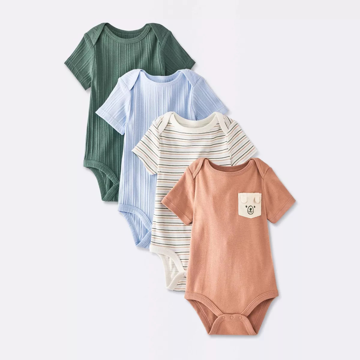 Baby Boys' 4pk Short Sleeve Bodysuits - Cloud Island\u2122 Blue/green/tan 12M | Target