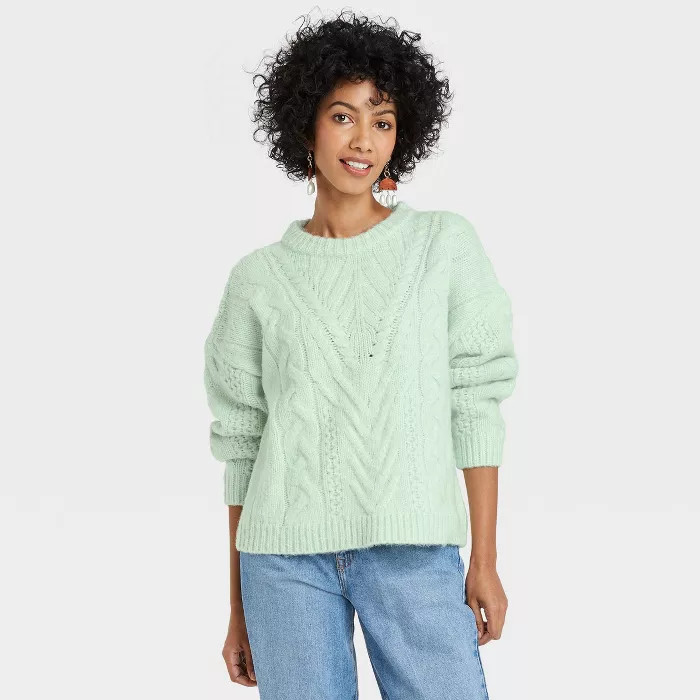 Women's Crewneck Cable Stitch Pullover Sweater - A New Day™ | Target