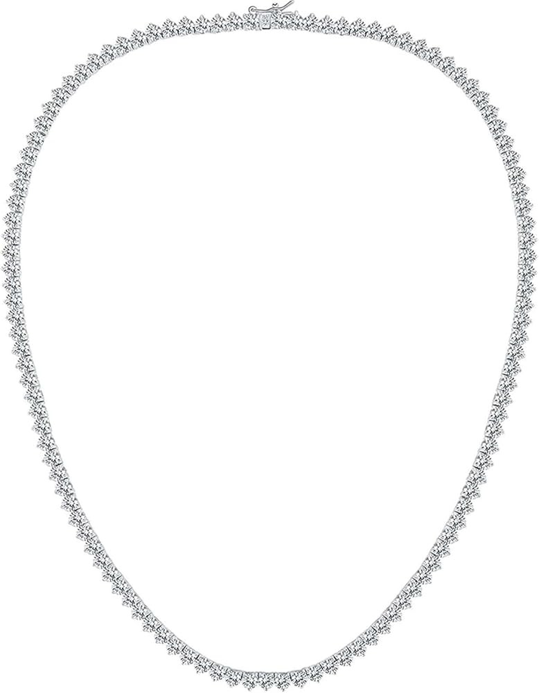 Gemsme 4mm Tennis Necklaces for Women - 3 Prong 18K White Gold Plated Round Cubic Zirconia Classi... | Amazon (US)