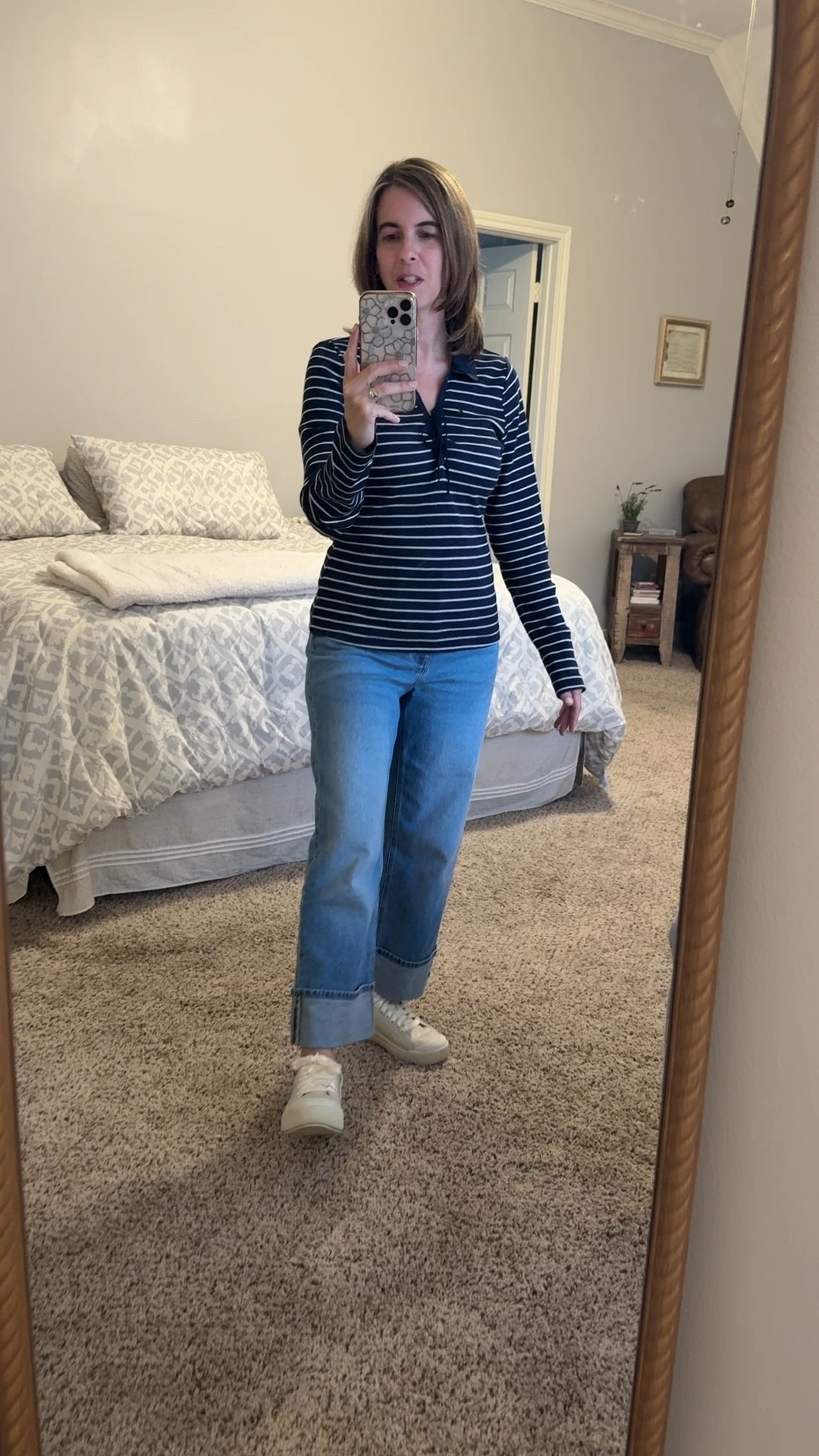 Spring top must-have! 
Long sleeve tie front top, navy striped, cozy. 

#LTKootd #LTKPetite #LTKOver40