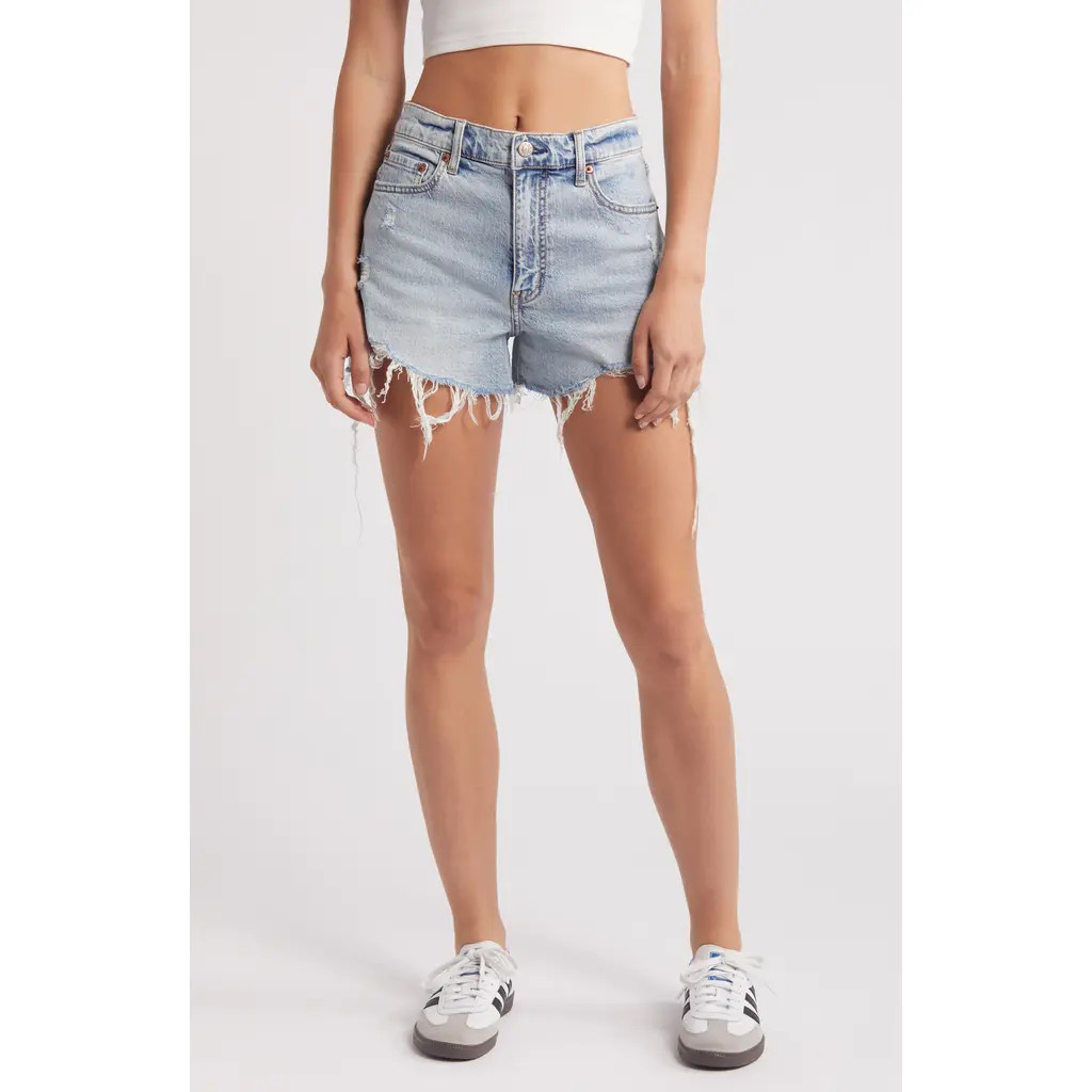 DAZE Troublemaker Distressed High Waist Denim Shorts in Just Kissed at Nordstrom Rack, Size 28 | Nordstrom Rack