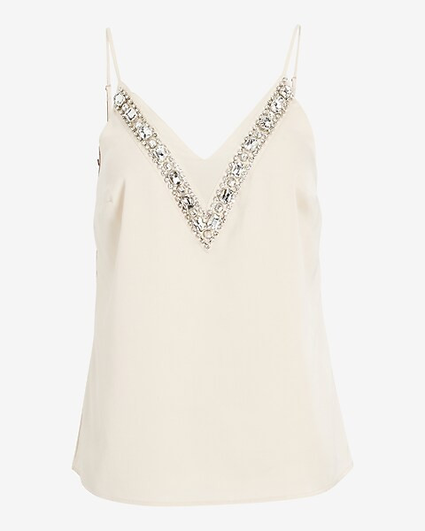 Satin Embellished V-Neck Cami | Express