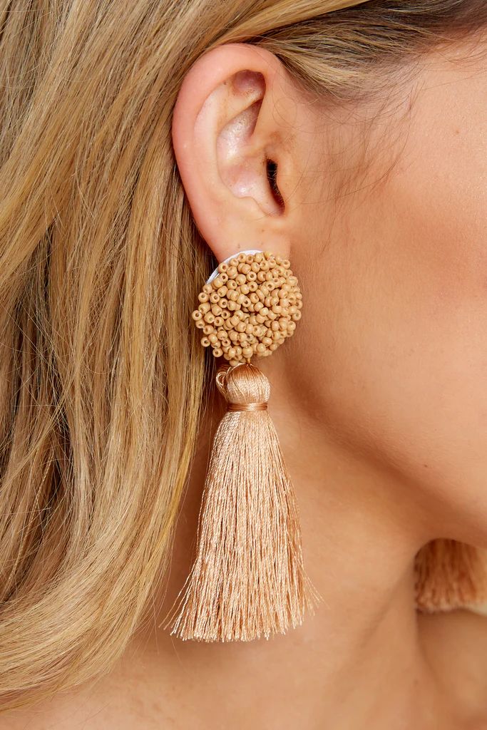 Give Me It All Tan Statement Earrings | Red Dress 