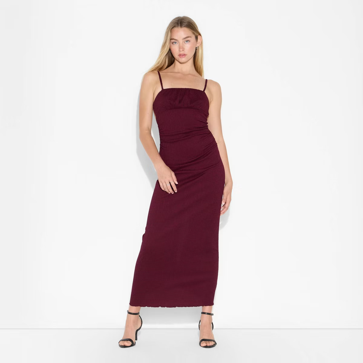 Women's Knit Maxi Empire Waist Dress - Wild Fable™ Maroon Check XXS | Target
