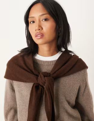 ASOS DESIGN wool knitted triangle scarf in chocolate | ASOS (Global)