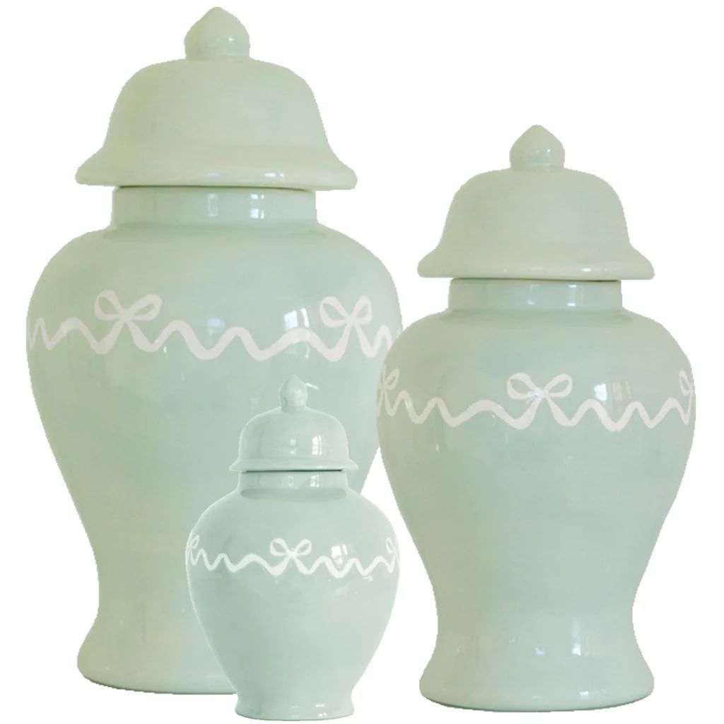 "Ribbons and Bows" Ginger Jars in Sea Glass for Lo Home x Veronika's Blushing | Lo Home by Lauren Haskell Designs