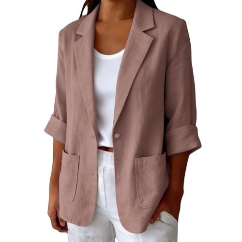 Linen Blazer Women Linen Jackets Summer Blazers for Women Lightweight Business Casual Cotton Jacket 3/4 Sleeve Oversized Corporate Professional Jackets Plus Size Blazers & Suit Clothes Gold | Amazon (US)