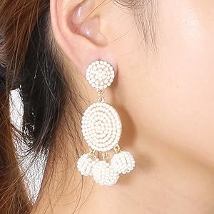 Beaded Earrings Elegant Soriee Dangle Bead Disc Bead 3 Ball Dangle Ear Drop Bead Tassel Earrings ... | Amazon (US)