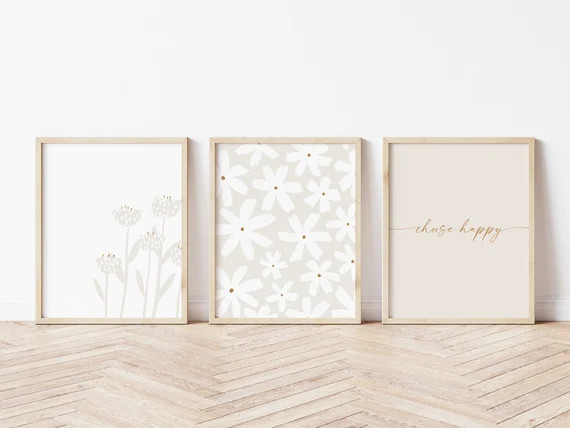 Neutral Spring Print Set Neutral Flower Print Set of Three | Etsy | Etsy (US)