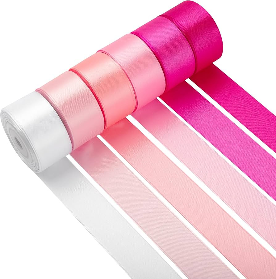 LIUYAXI Pink Satin Ribbon 1 Inch X 6 Rolls Total 60 Yards Double Faced Pink Ribbon Set for Gift W... | Amazon (US)