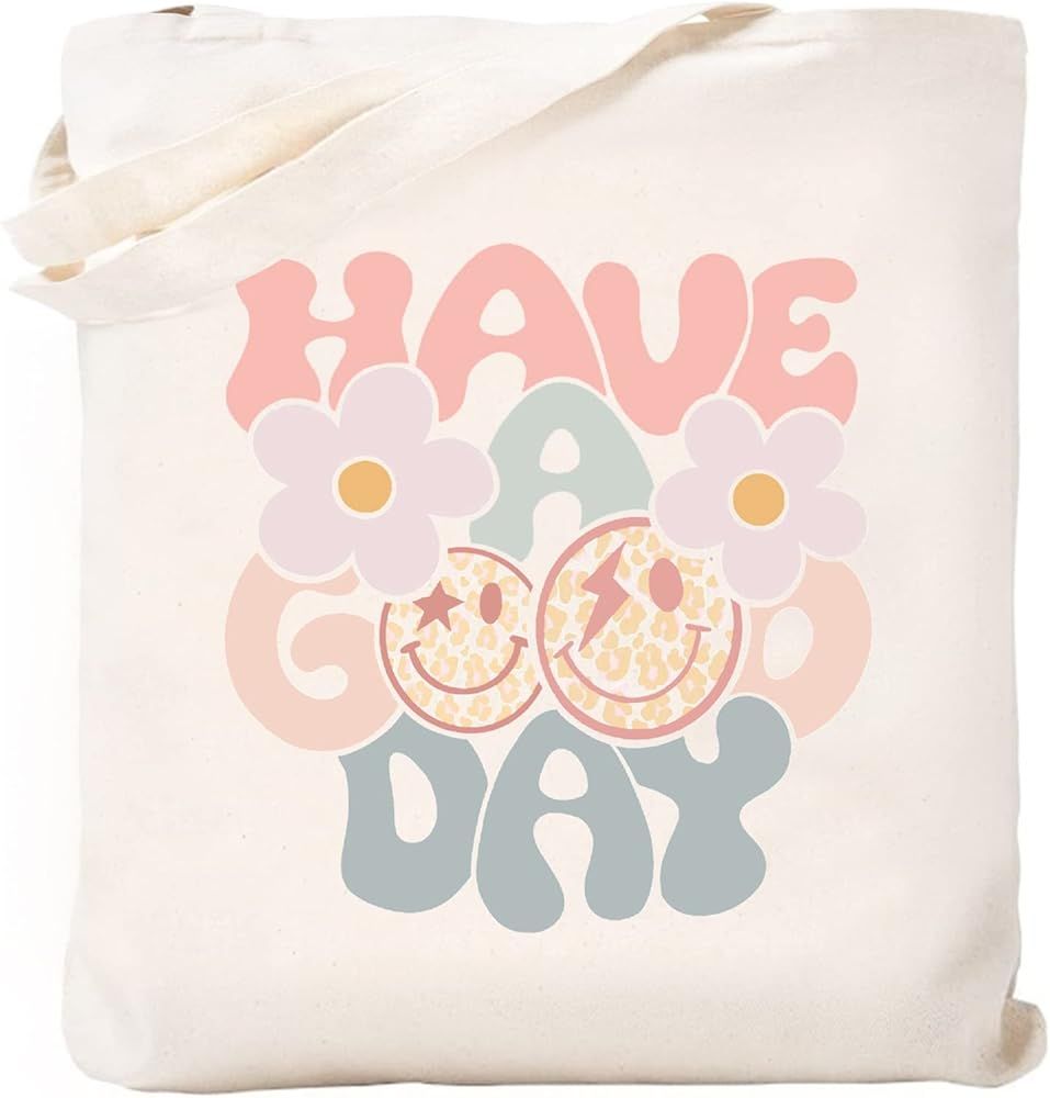Amazon.com: Kimoli Canvas Tote Bag with Inner Pocket Aesthetic Reusable Grocery Shopping Bags Sch... | Amazon (US)