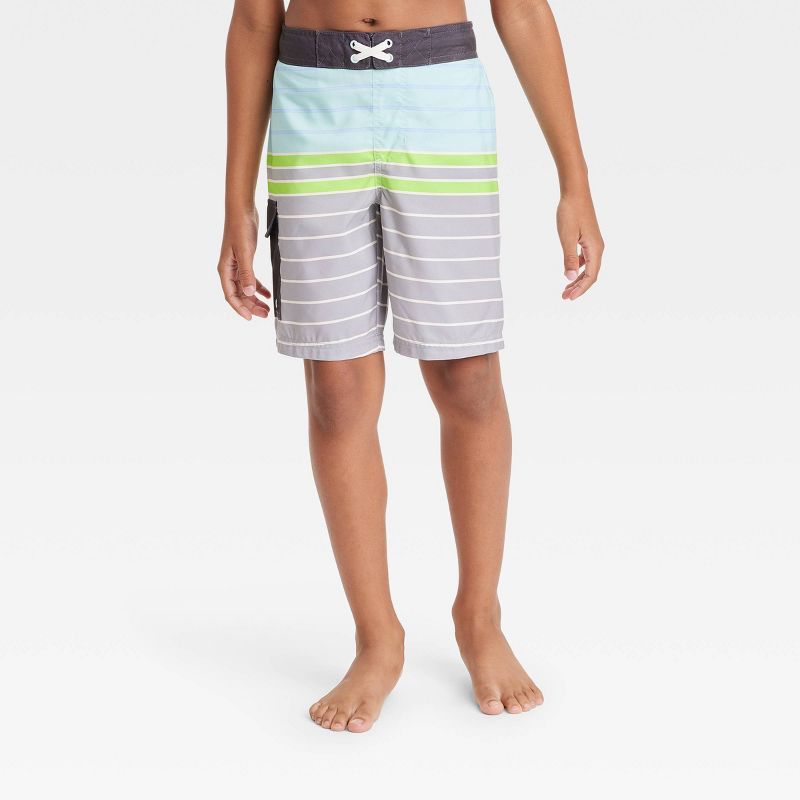 Boys' Striped Board Shorts - Cat & Jack™ Gray | Target
