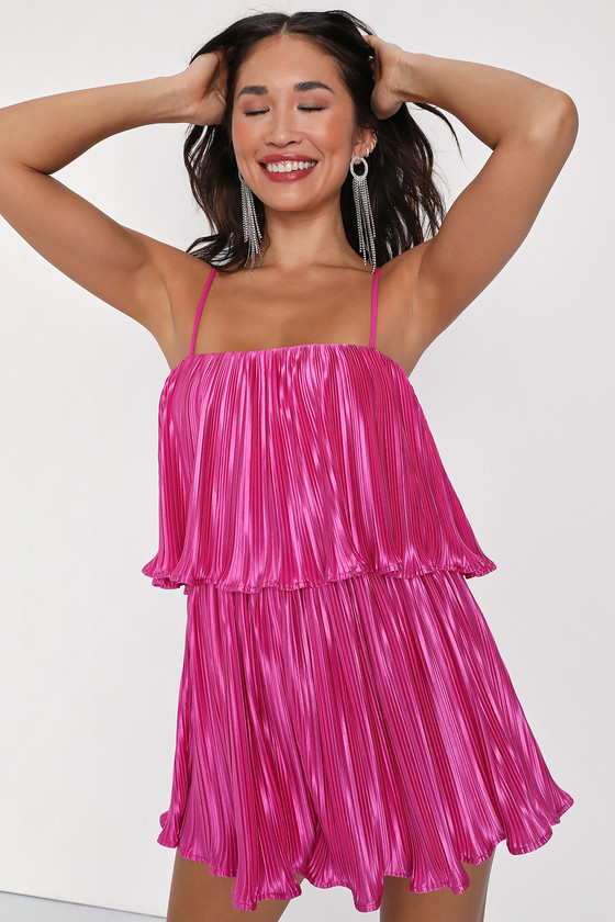 Fun Flirt Hot Pink Satin Plisse Sleeveless Romper | Lulus (US)