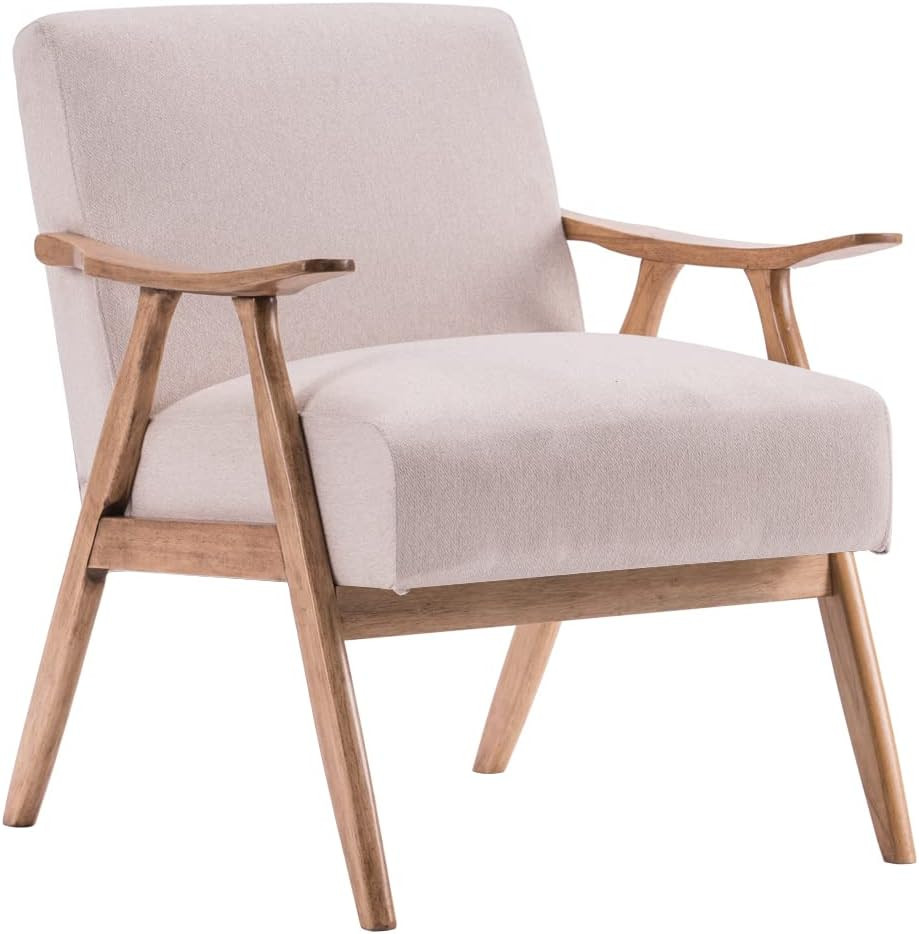 VINGLI Beige Accent Chairs Set of 2, Retro Mid Century Lounge Chairs for Living Room, Sturdy Upho... | Amazon (US)