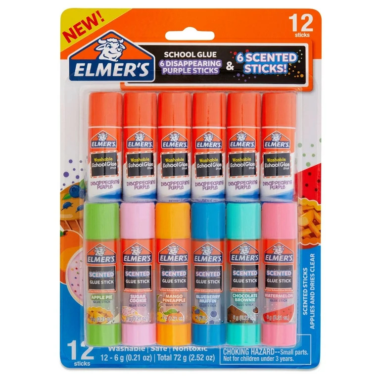 Elmer's Scented Glue Sticks Variety Pack, Includes Disappearing Purple, 12 Count | Walmart (US)