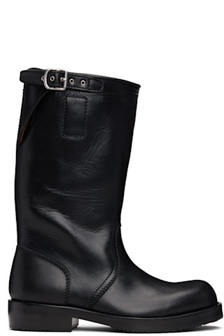 Black Leather Biker Boots | SSENSE