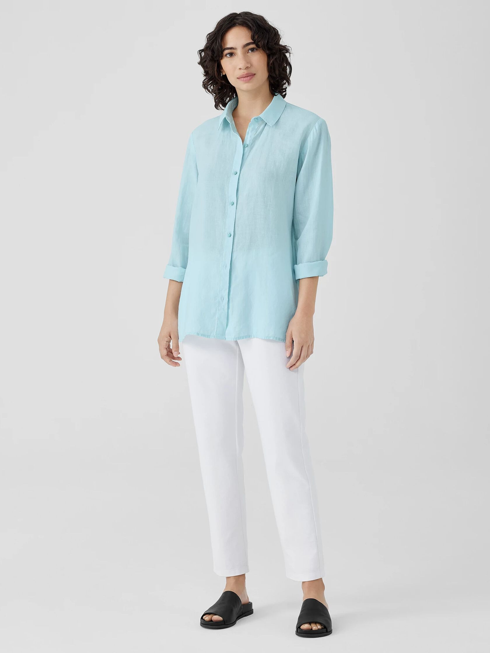 Organic Handkerchief Linen Classic Collar Shirt | Eileen Fisher