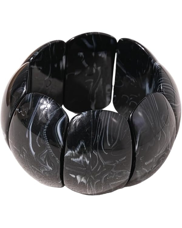Chunky Red Acrylic Stretch Bracelet for Women - Vintage Style Marbled Pattern Wide Panel Bangle, ... | Amazon (US)