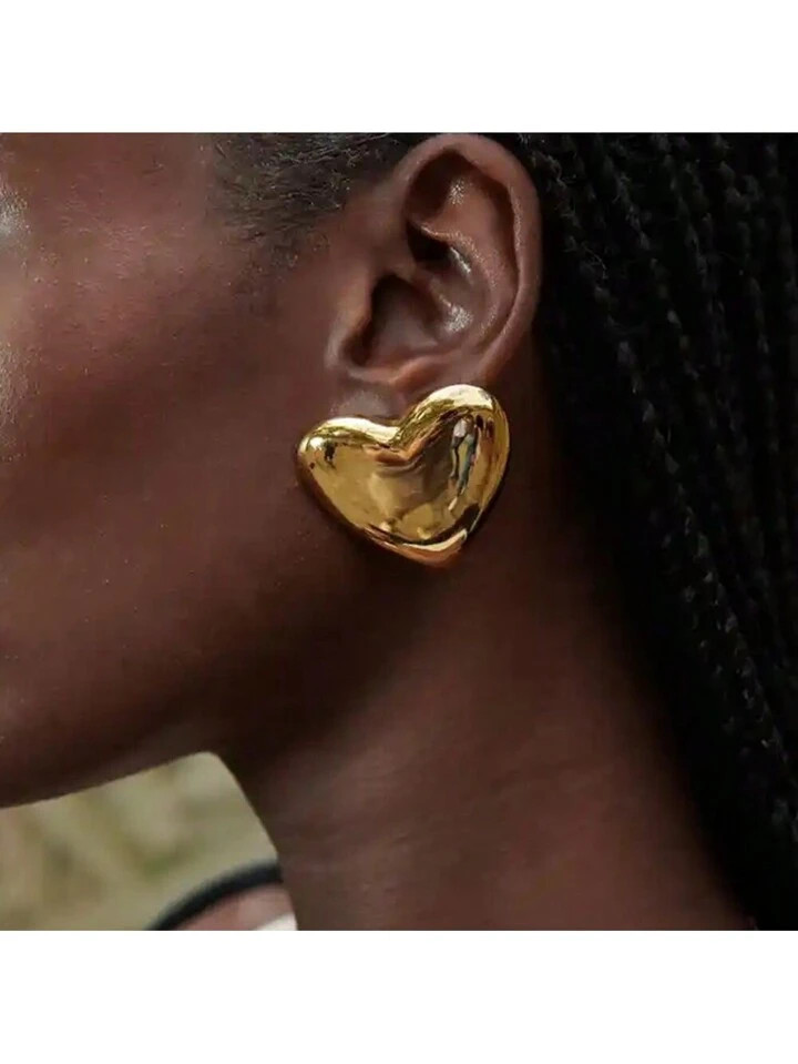 S SHOPBOHO 1pair Women's 18ct Gold Plated Stainless Steel Water-Resistant Large Heart-Shaped Earrings As Best Friend Gifts Valentines,Mom,Mother,Mother's Day,Gift | SHEIN