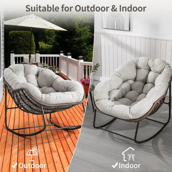 Outdoor Rattan Rocker Recliner Chair With Polyester Padded Cushion （set of 2） - Bed Bath & Be... | Bed Bath & Beyond
