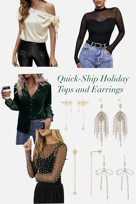 Holiday outfits 
NYE outfit 
New Year’s outfit 
Nye top
Dressy tops 
Holiday tops 
Holiday earrings 
Nye earrings  


#LTKparties #LTKHoliday #LTKSeasonal