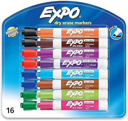 EXPO Low Odor Dry Erase Markers, Chisel Tip, Assorted Colors, 16 Pack | Amazon (US)