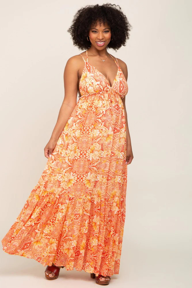 Orange Printed Halter Dress | PinkBlush Maternity