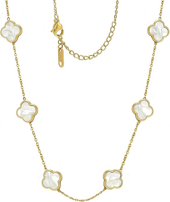 18K Gold/Silver Plated Four Leaf Clover Necklace Dainty Non Tarnish Gold Necklace for Women Trend... | Amazon (US)