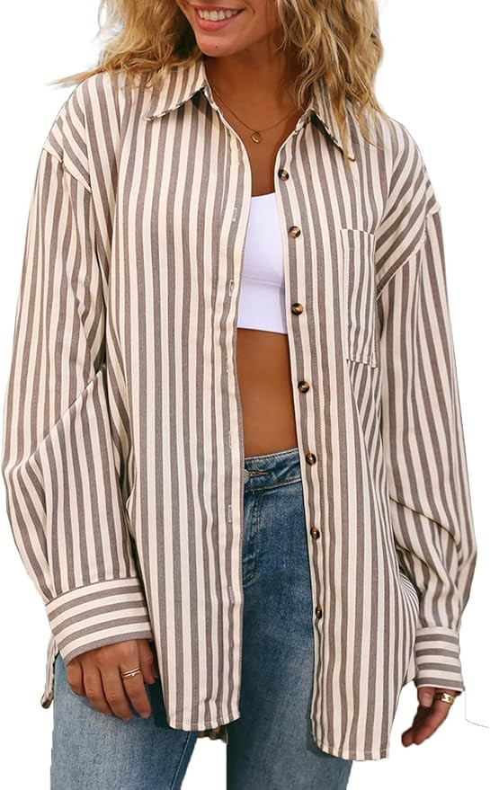 CHYRII Women's Striped Button Down Long Sleeve Blouse | Amazon (US)