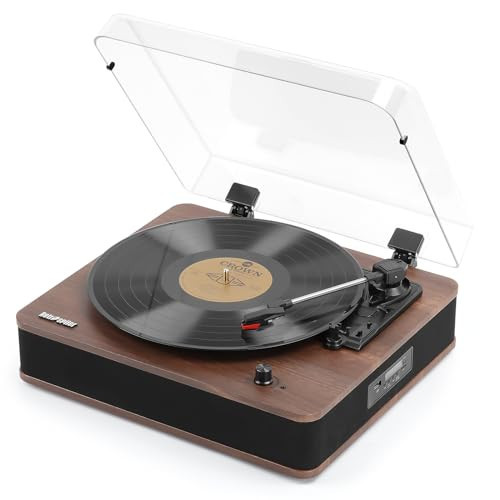Retrospiler Record Player, Bluetooth Input & Output Turntable with Built-in Speakers, FM Radio, Vinyl-MP3 Recording, USB & SD Playback, LED Screen, Walnut | Amazon (US)
