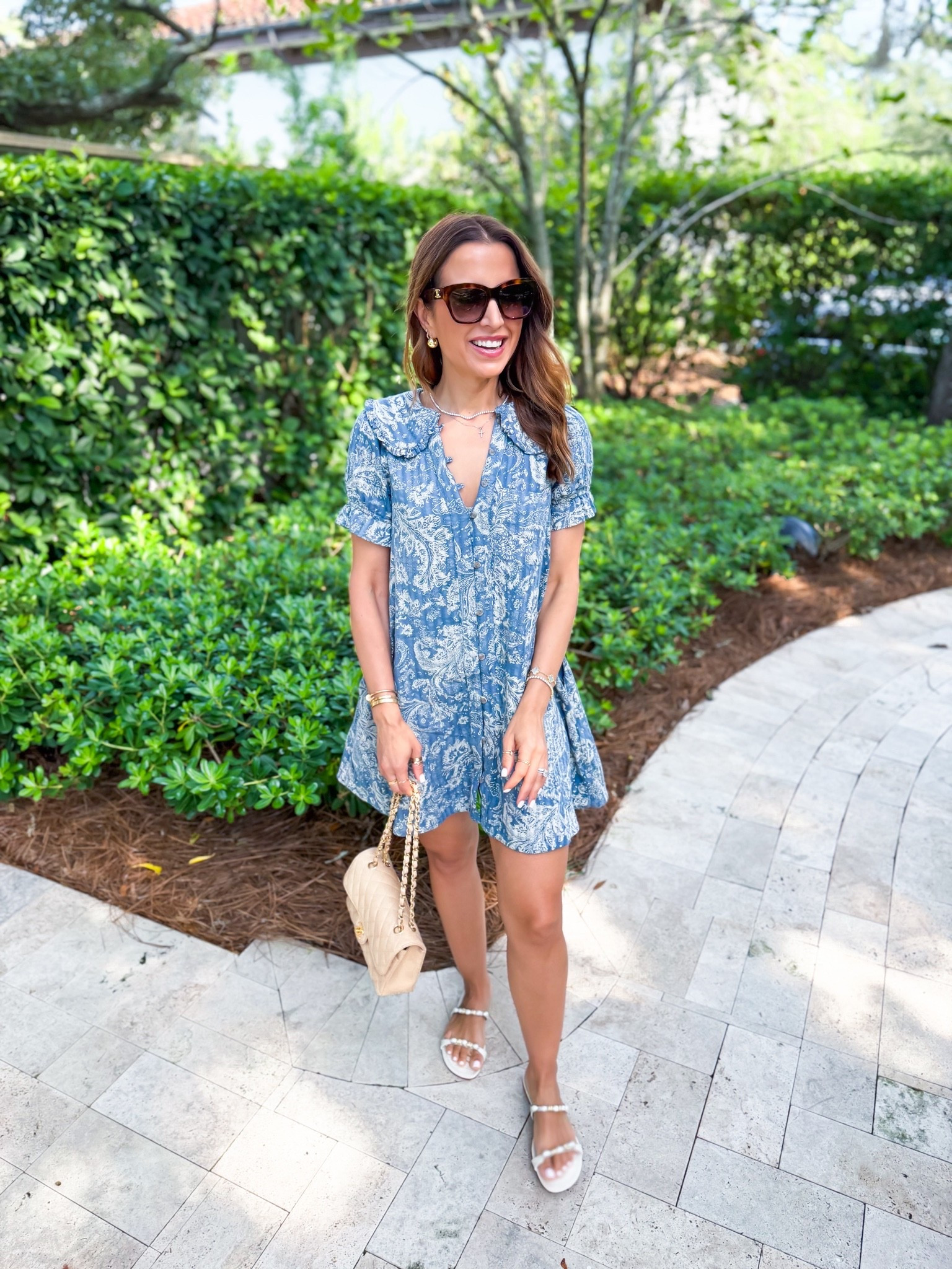 My summer outfit of the day! Summer shirt dress in XXS regular. Comes in petite length, too. Has pockets. I went up half a size in pearl slides. Vacation outfit. Vacation dress. Resort outfit. Resort dress.

#LTKootd #LTKTravel #LTKPetite