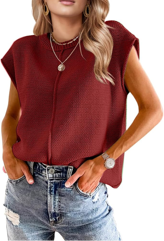 Womens Winter Fashion Sweater Tops 2025 Trendy Western Knit Business Casual Work Cap Sleeve Vest ... | Amazon (US)