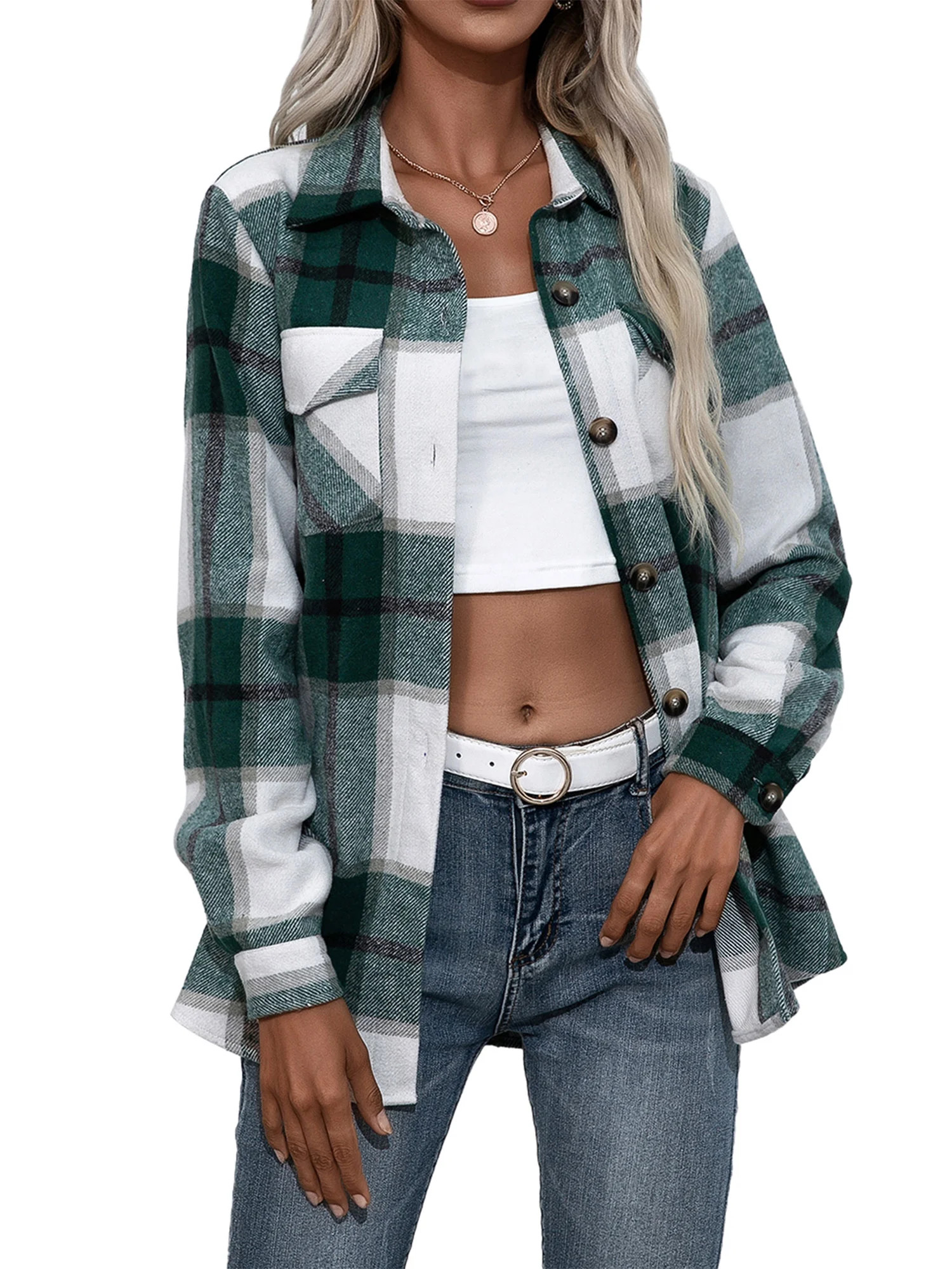 Women's Flannel Plaid Shirts Long Sleeve Regular Fit Button Down Tops Autumn Streetwear | Walmart (US)