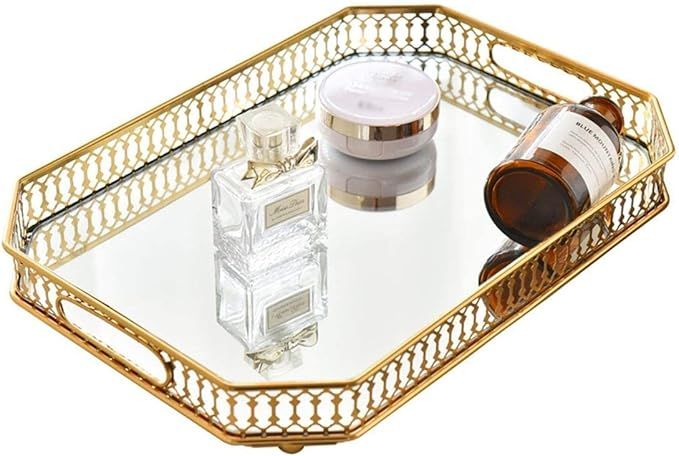 Perfume Tray, Mirror Tray, Vanity Tray, Glass Tray, Rectangle Metal Decorative Dresser Tray, Jewe... | Amazon (US)