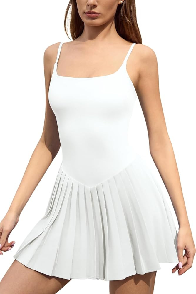 Women's Tennis Dress Built-in Shorts Sleeveless Pleated Athletic Golf Dress High Waist Workout Pi... | Amazon (US)