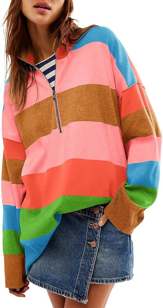 Yousify Oversized Womens Sweaters Fall 2024 Half Zipper Turtleneck Sweater Long Sleeve Tops S-2XL | Amazon (US)