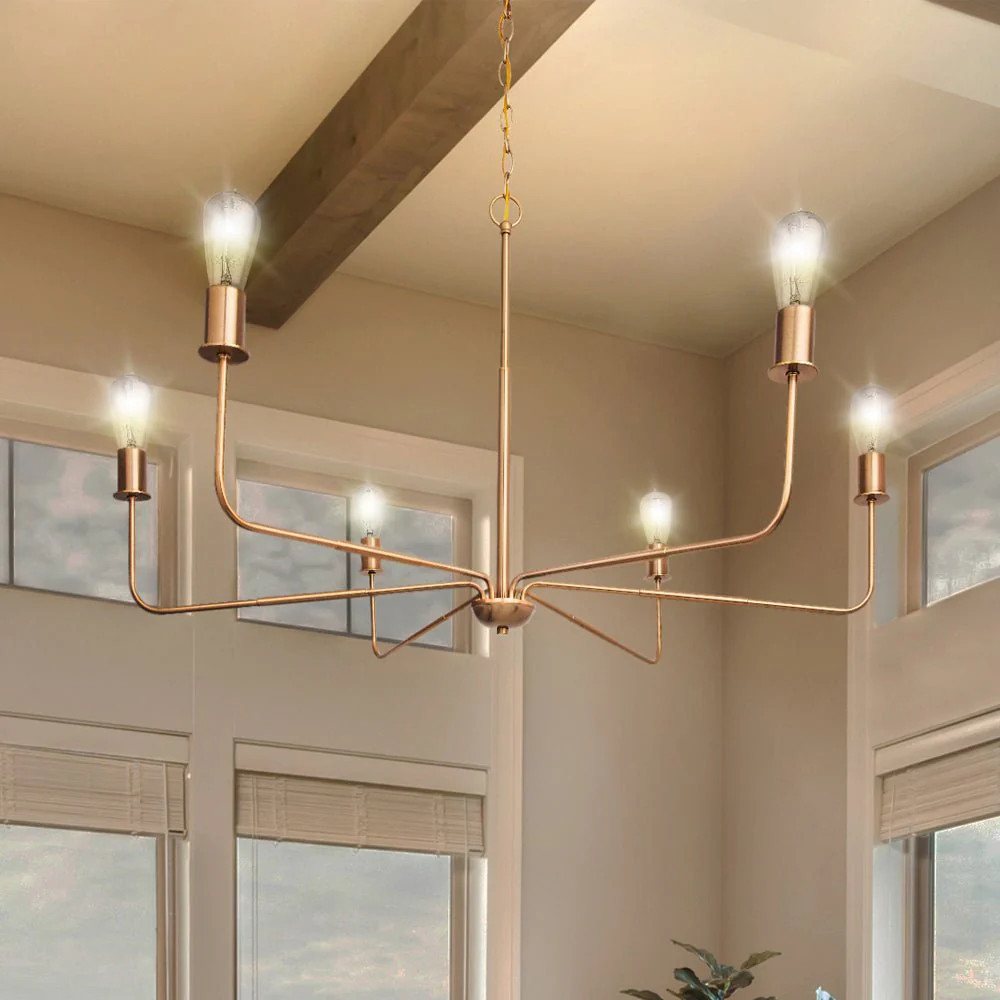 ULB2321 Modern Indoor Chandelier, 42"W x 42"D x 79"H, Satin Gold Finish, Clermont Collection | Urban Ambiance, Inc.