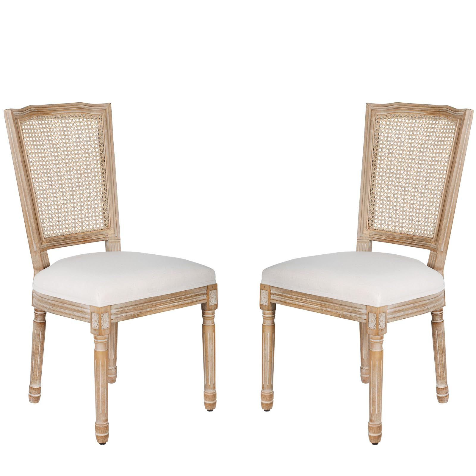 Polar Aurora Dining Chairs Set of 2 Beige Rattan Square Back with Solid Wood Legs and Frame for F... | Amazon (US)