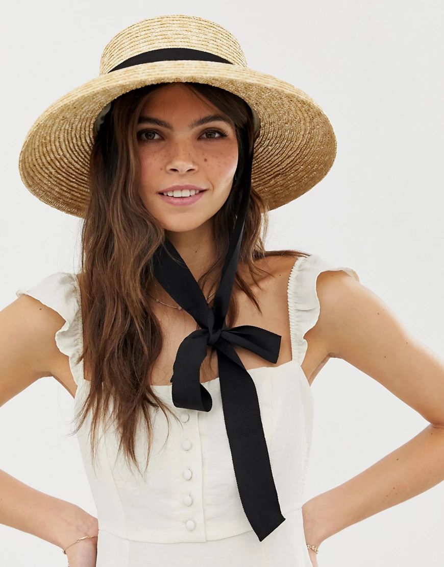 ASOS DESIGN turned edge natural straw hat with changeable ties-Brown | ASOS (Global)