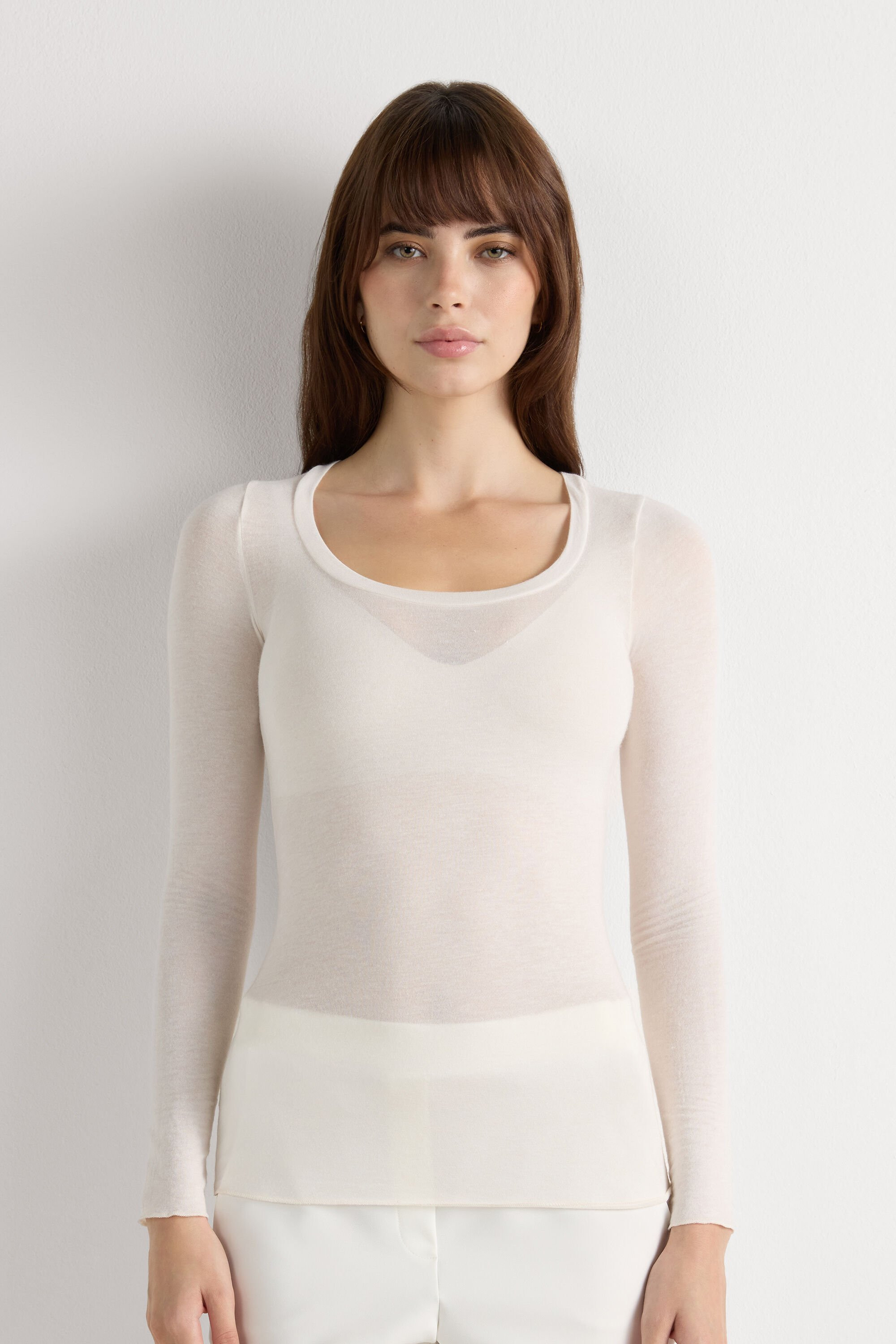 Long Sleeve Scoop Neck Top in Ultralight Modal with Cashmere - Intimissimi | Intimissimi (US)