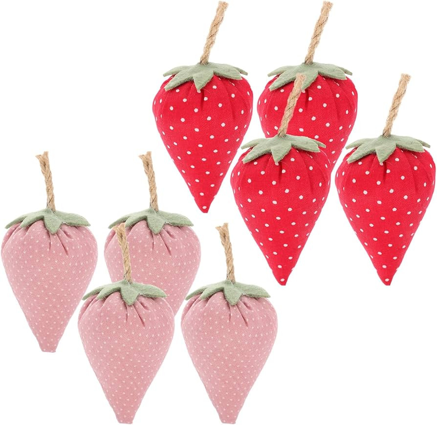 LUOZZY 8 Pcs Faux Fabric Strawberry Decor Handmade Artificial Fabric Strawberries Bowl Fillers Sp... | Amazon (US)