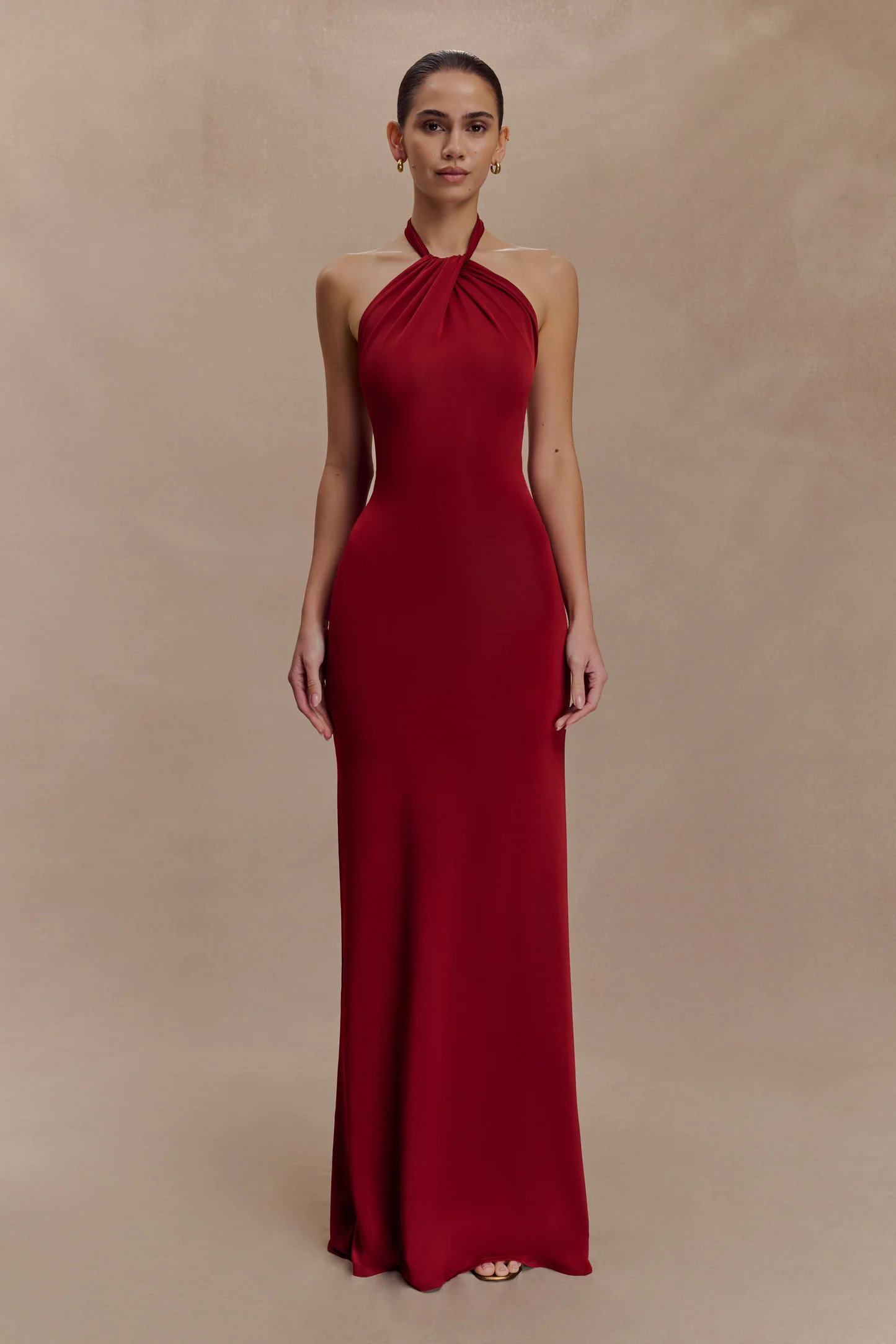 Slinky Halter Maxi Dress - Deep Red | MESHKI US