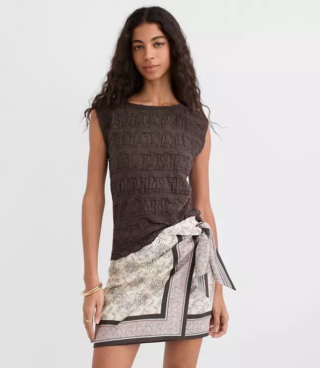 Puckered Ruffle Wedge Top | LOFT